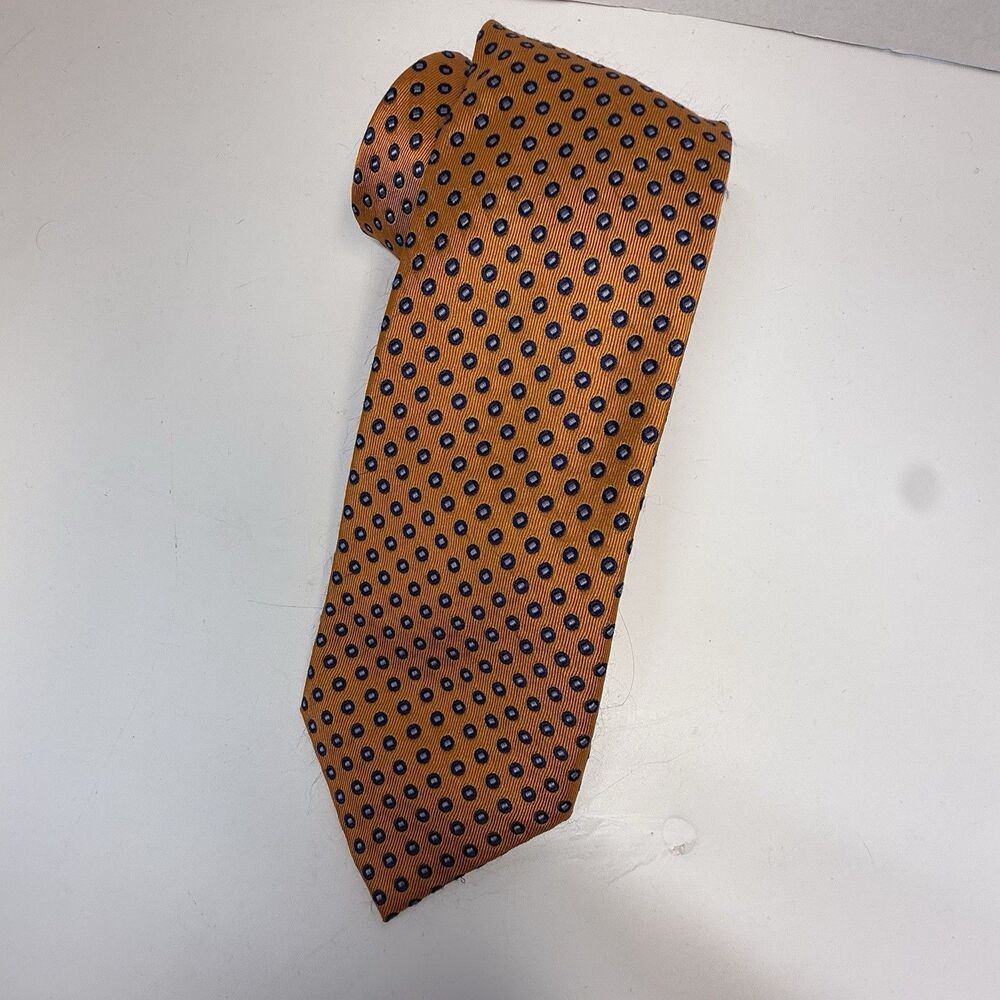 Chaps Orange Background Blue Poke A Dot Handmade 100% Silk Neck Tie